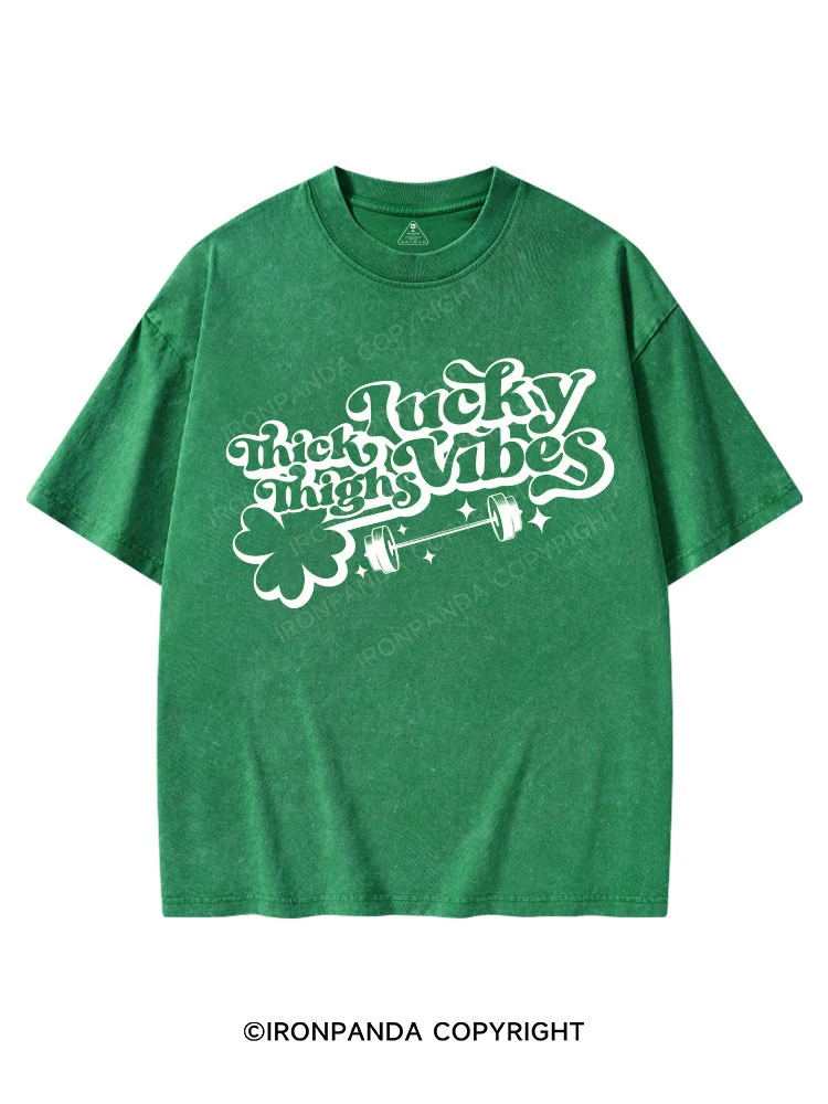Thick Thighs Lucky Vibes St Patrick's Washed Gym T-shirt