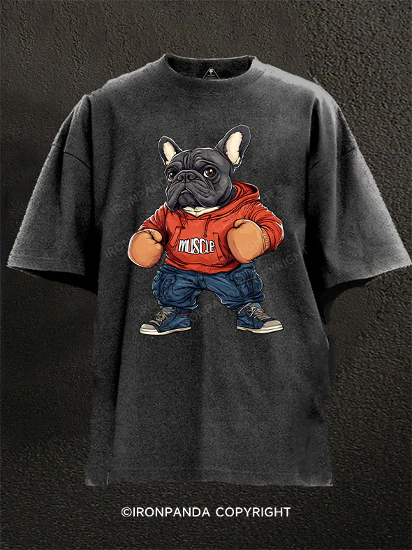 Muscular French bulldog Washed Gym Shirt
