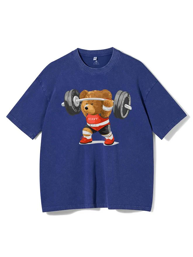 bear weightlifting Washed Gym Shirt