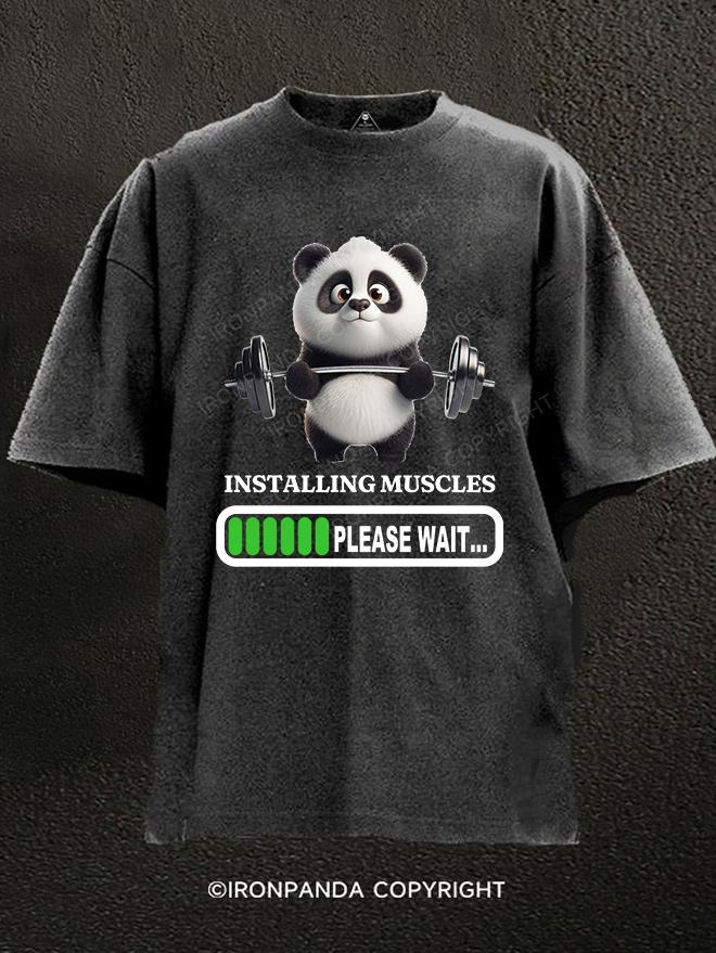 panda installing muscles Washed Gym Shirt