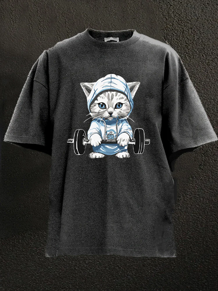Cat Deadlift Washed Gym Shirt