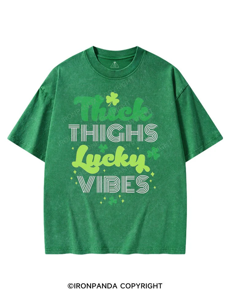 Thick Thighs Lucky Vibes St Patrick's Washed Gym T-shirt
