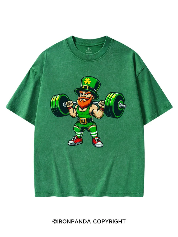 leprechaun Lift St Patrick's Washed Gym T-shirt