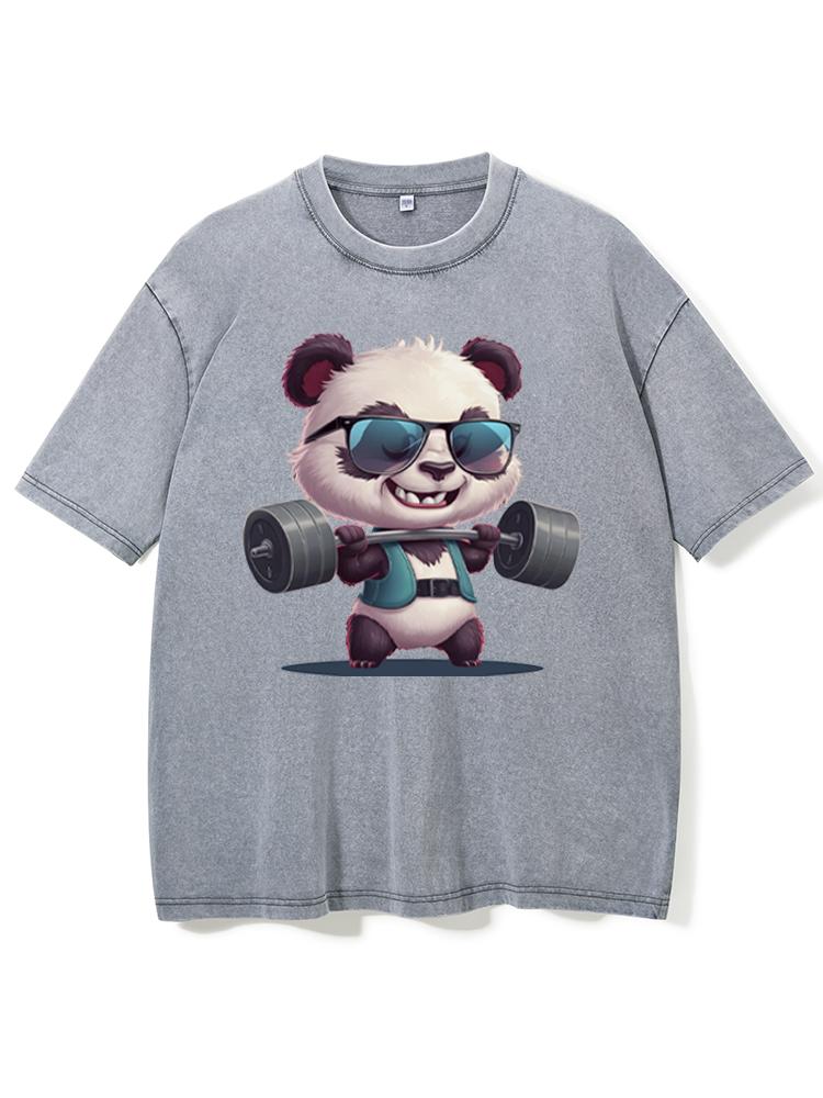panda lifting weights Washed Gym Shirt