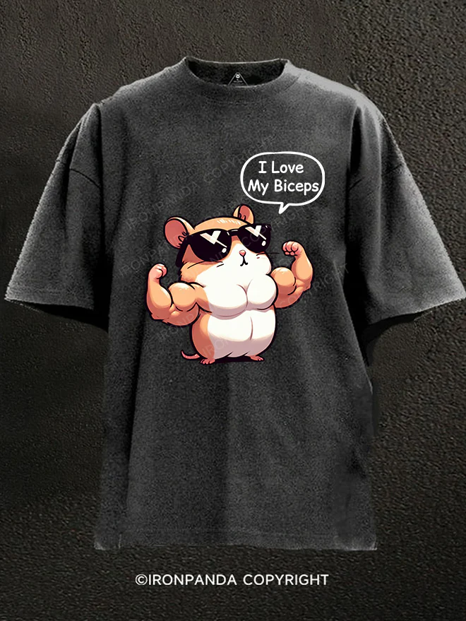 Big Biceps Cute Hamster Washed Gym Shirt