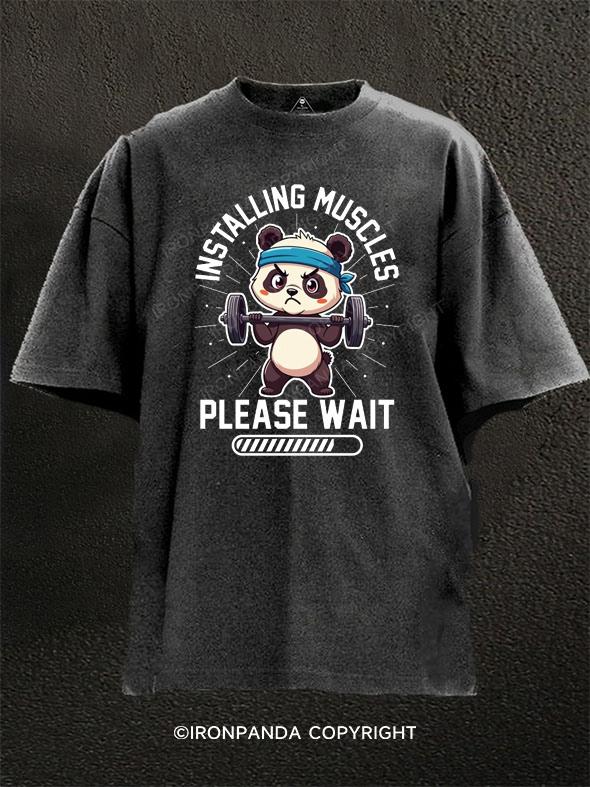 Installing Muscles Please Wait Panda Washed Gym Shirt
