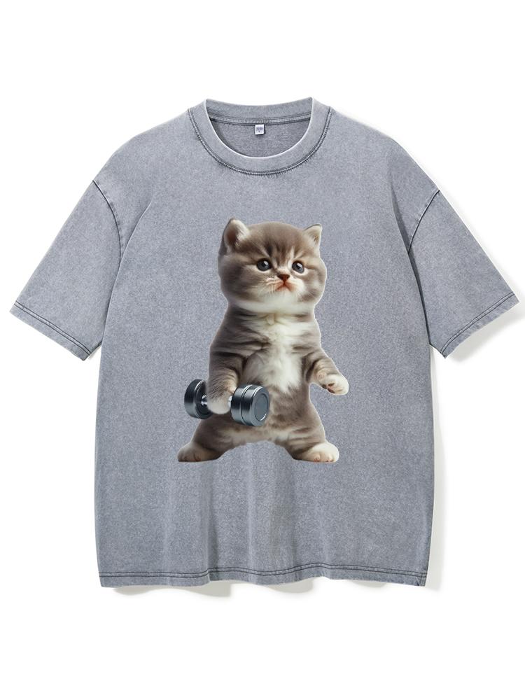 Exercise Cat Washed Gym Shirt