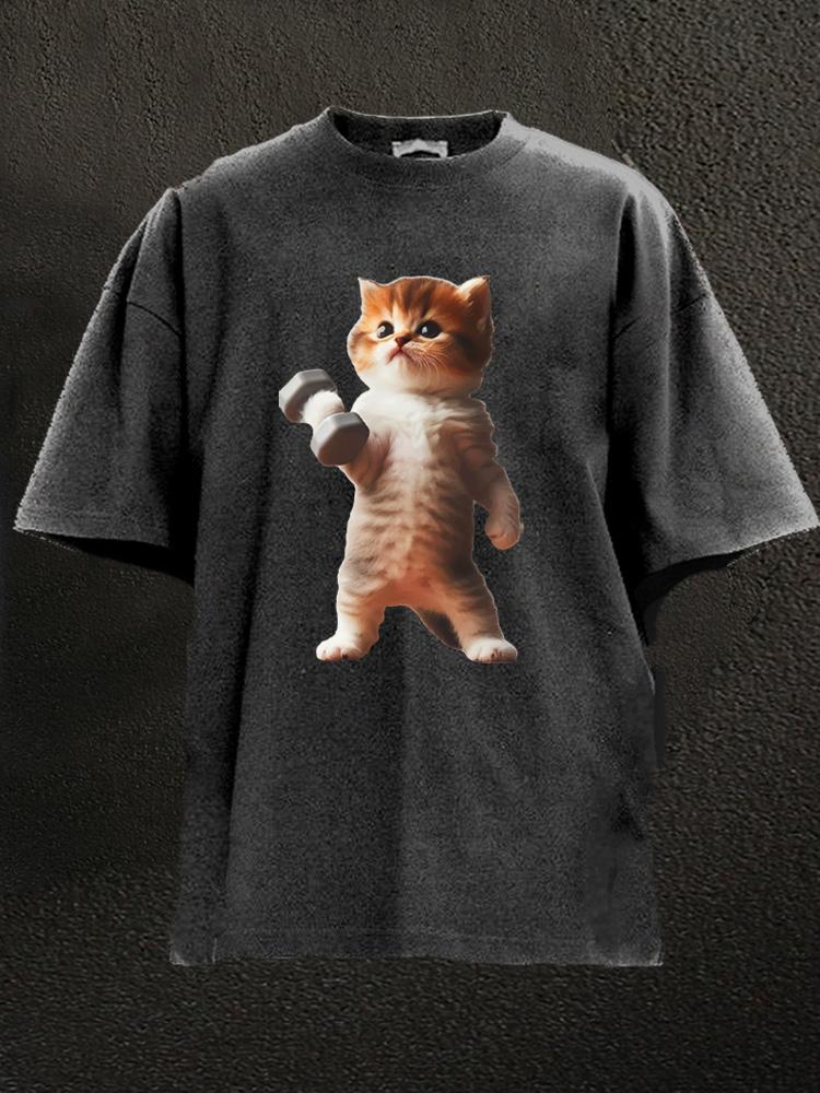 Exercise Cat Washed Gym Shirt